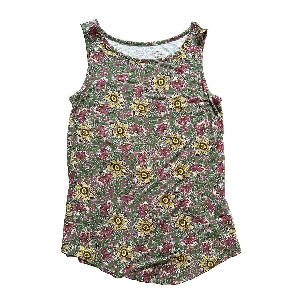 Womens Floral XS Tank Top Green Purple Sleeveless Flowy Loose 24/7 Maurices